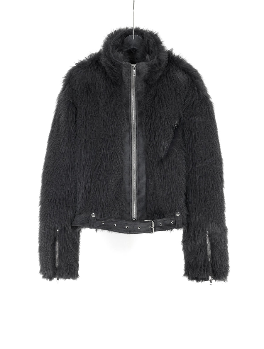 Black Faux Fur Track Jacket