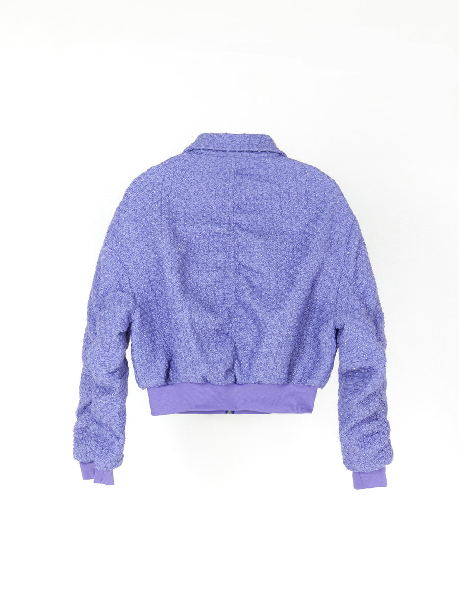 Purple Shimmer Tweed Bomber Jacket