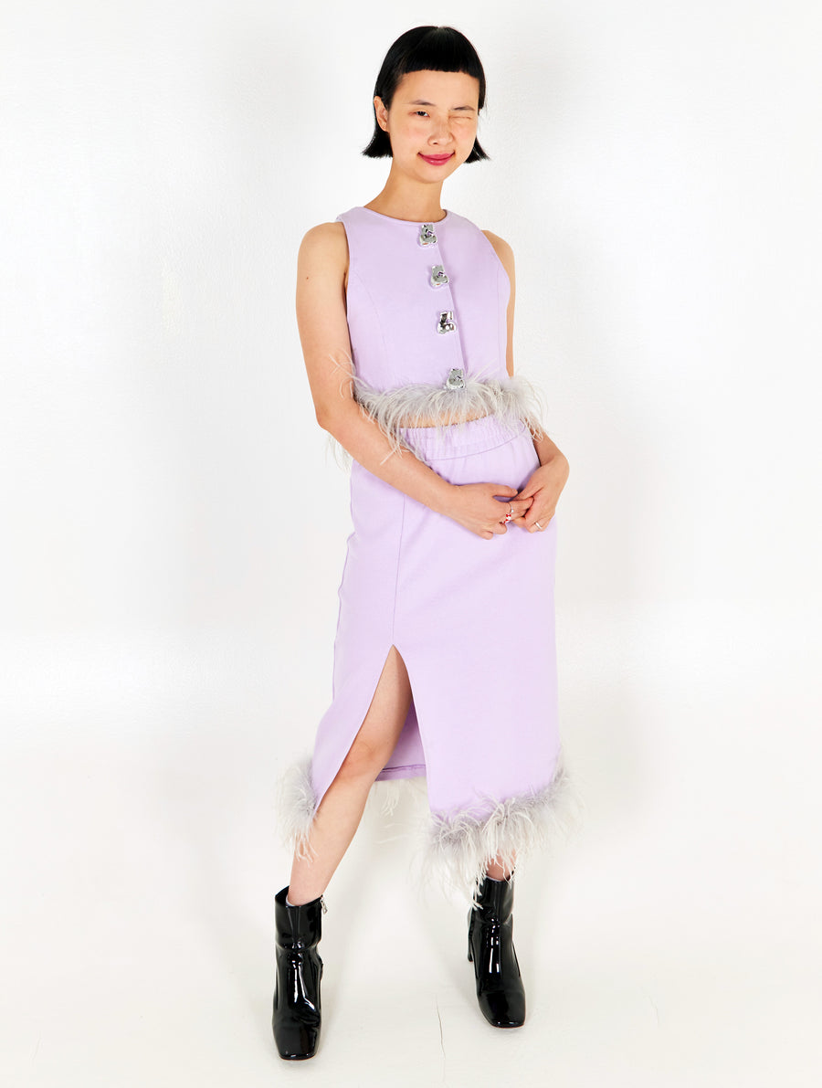 Purple Feather Slit Cotton Skirt