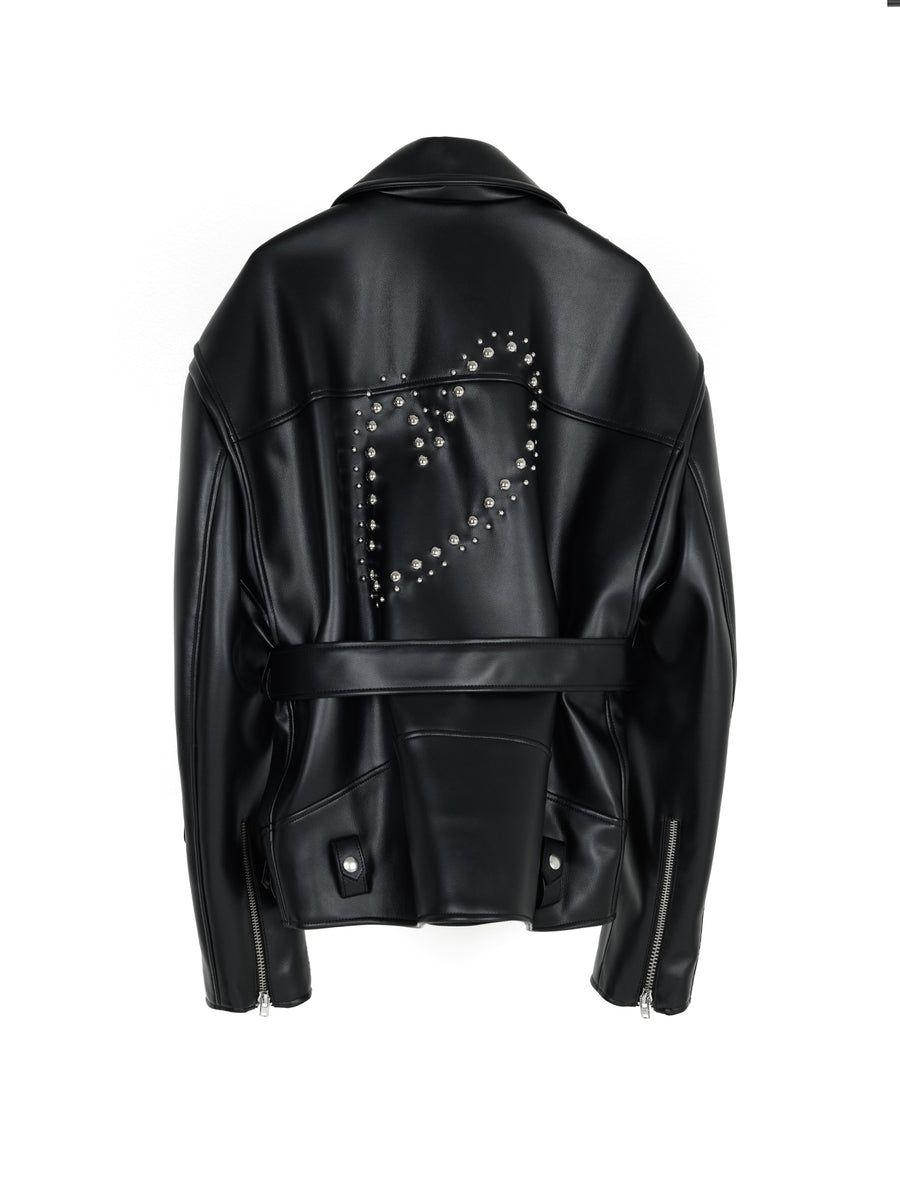 Black Oversized Studded Heart Leather Jacket