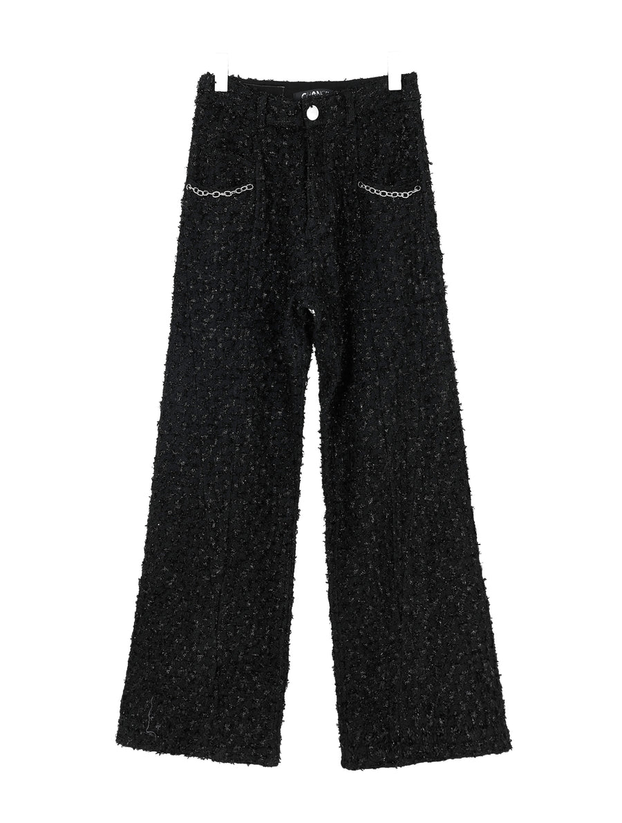 Black Shimmer Tweed Wide Leg Trousers
