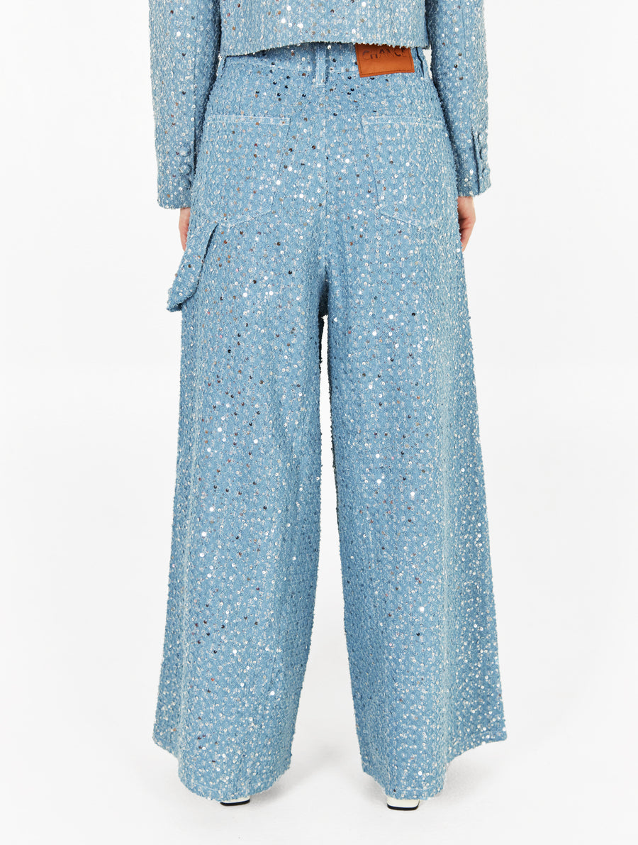 Blue Sparkling Wide Trousers