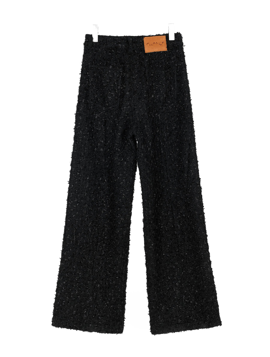 Black Shimmer Tweed Wide Leg Trousers
