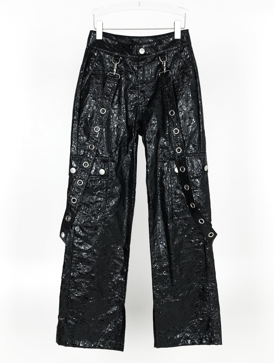 Black Metallic Cargo Trousers