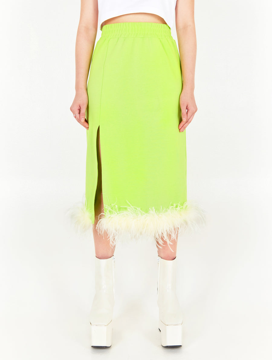 Green Feather Slit Cotton Skirt