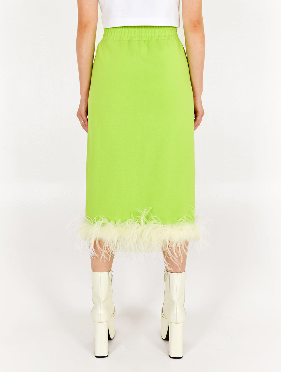 Green Feather Slit Cotton Skirt