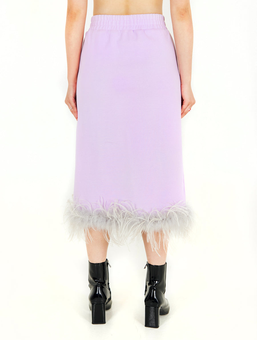 Purple Feather Slit Cotton Skirt