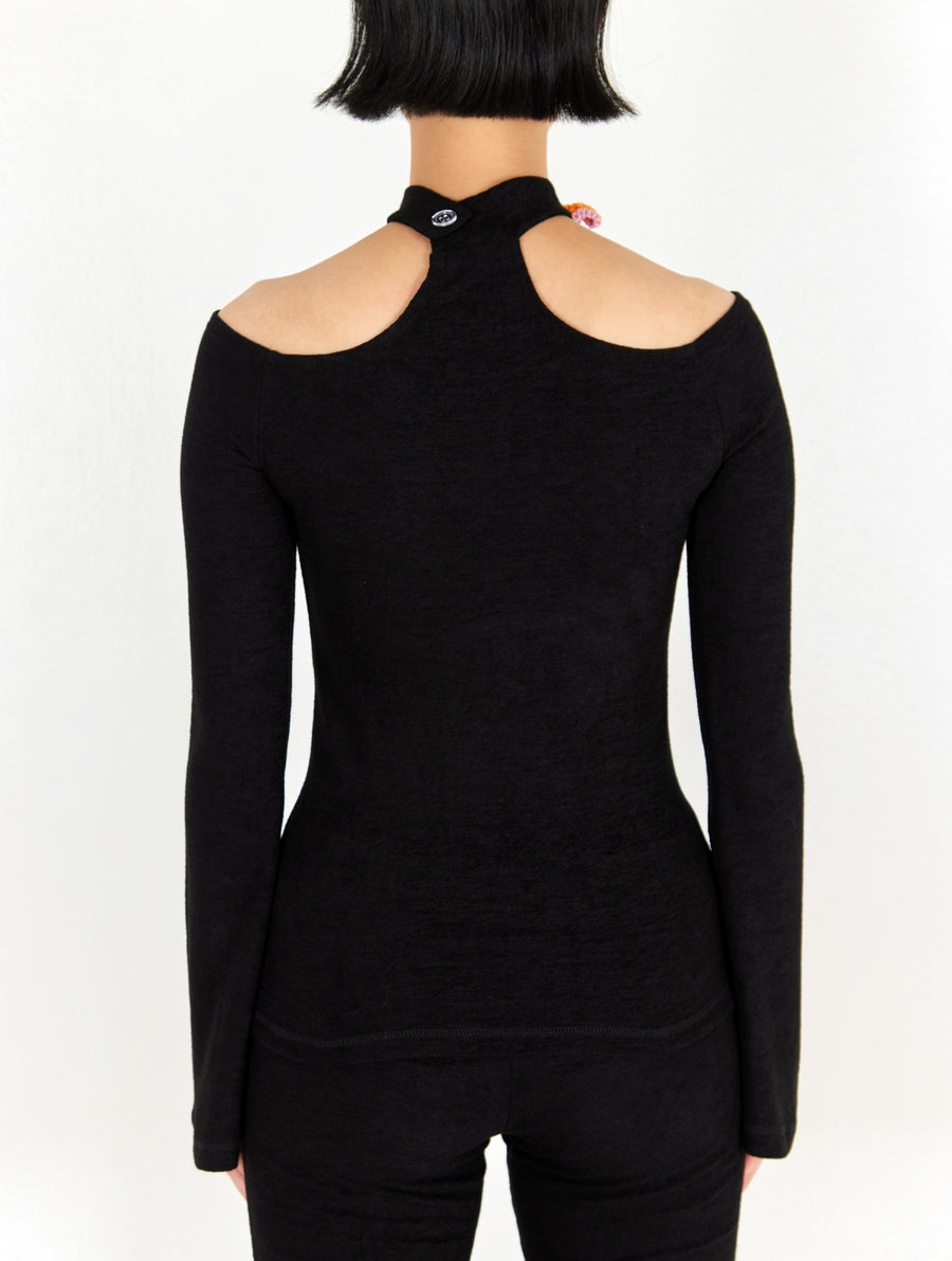 Black Off Shoulder Towelling Top with Crochet Star