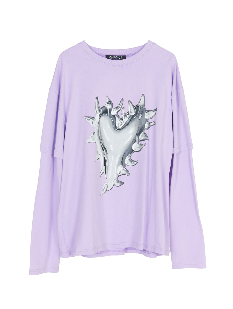 Purple Oversized Spiky Heart Double Sleeve T-shirt
