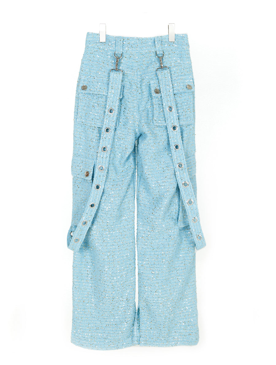 Blue Shimmer Tweed Cargo Trousers