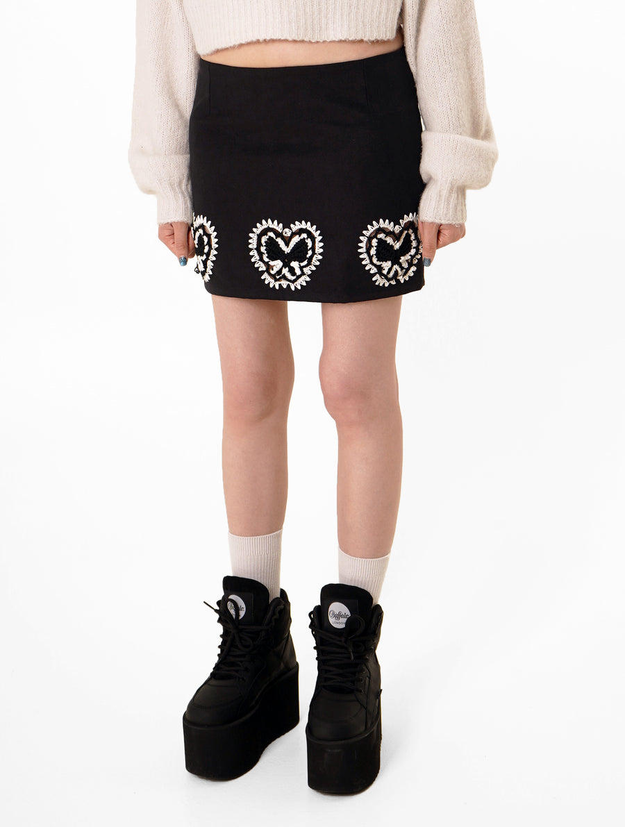Black Crochet Suede Mini Skirt