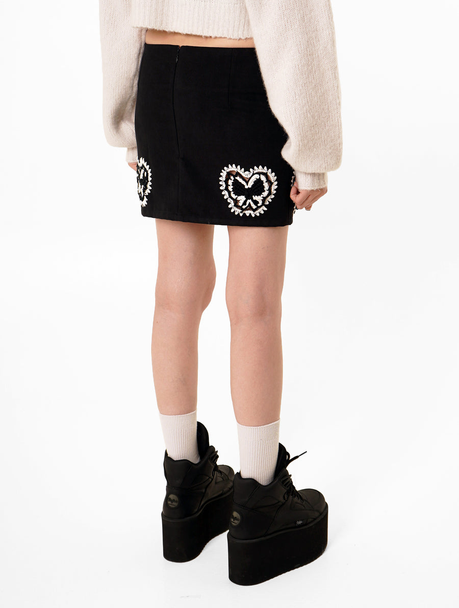 Black Crochet Suede Mini Skirt