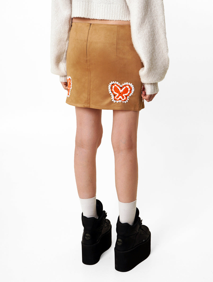 Tan Crochet Suede Mini Skirt