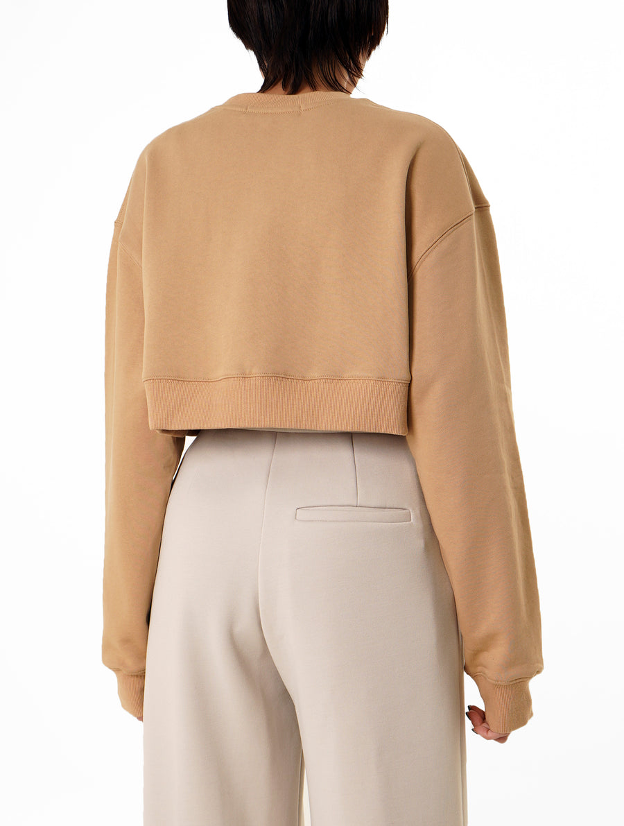 Tan C Embroidered Cropped Sweatshirt