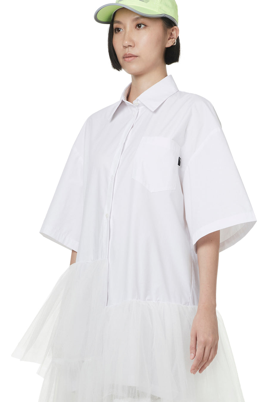 White Tulle Shirt Dress