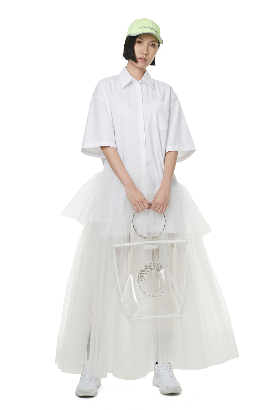 White Tulle Shirt Dress