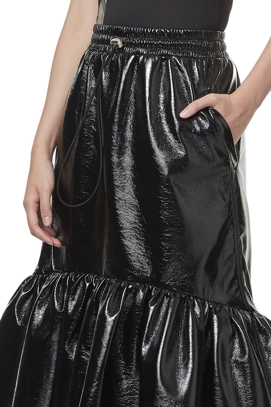 Black Faux Patent Leather Tulle Skirt