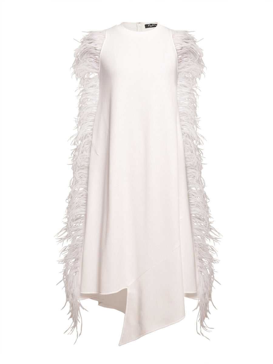 White Feather Trim Dress