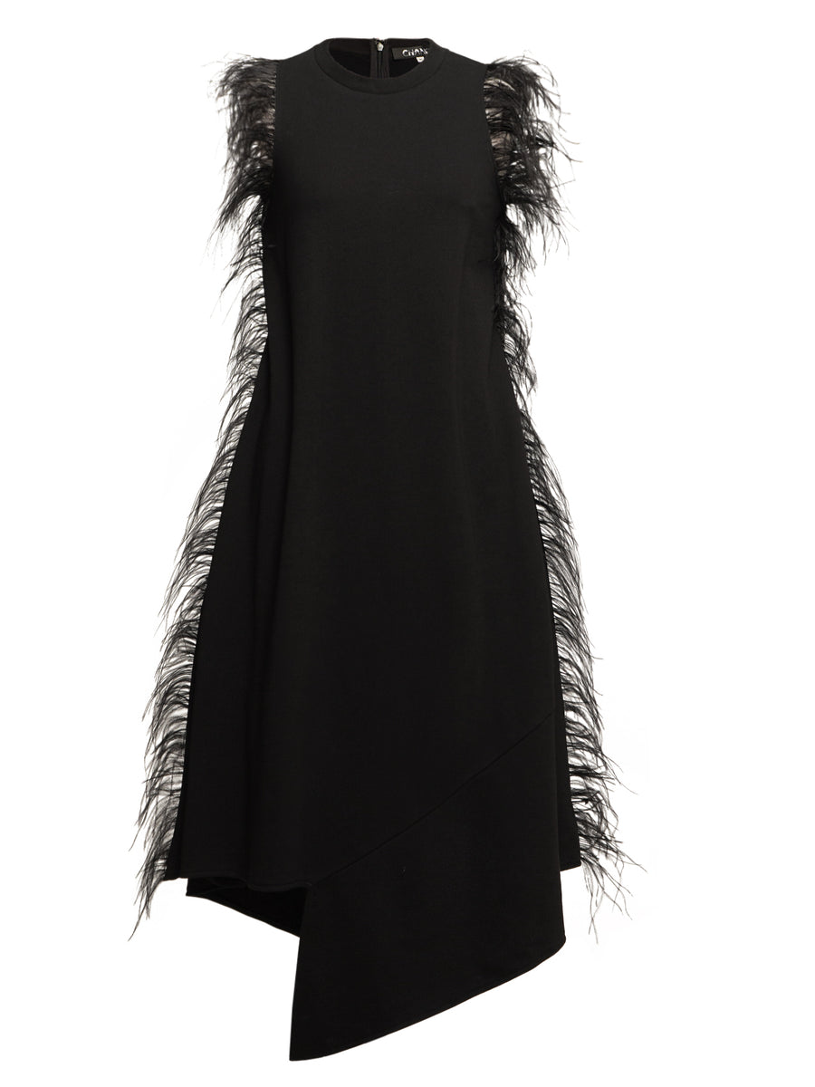 Black Feather Trim Dress
