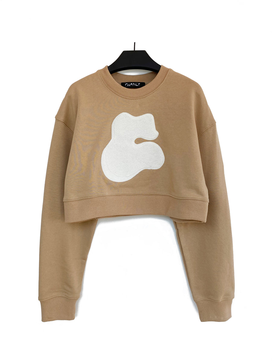Tan C Embroidered Cropped Sweatshirt