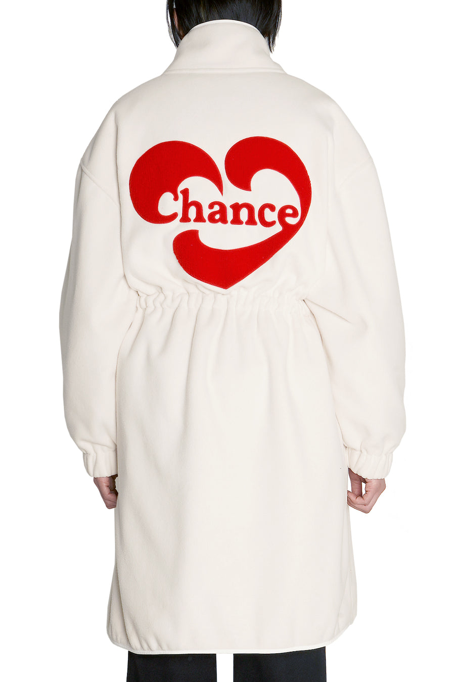 White Fleece Heart Logo Midi Zip Up Coat
