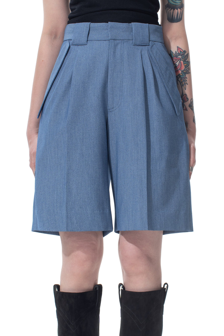 Blue Pleat Shorts