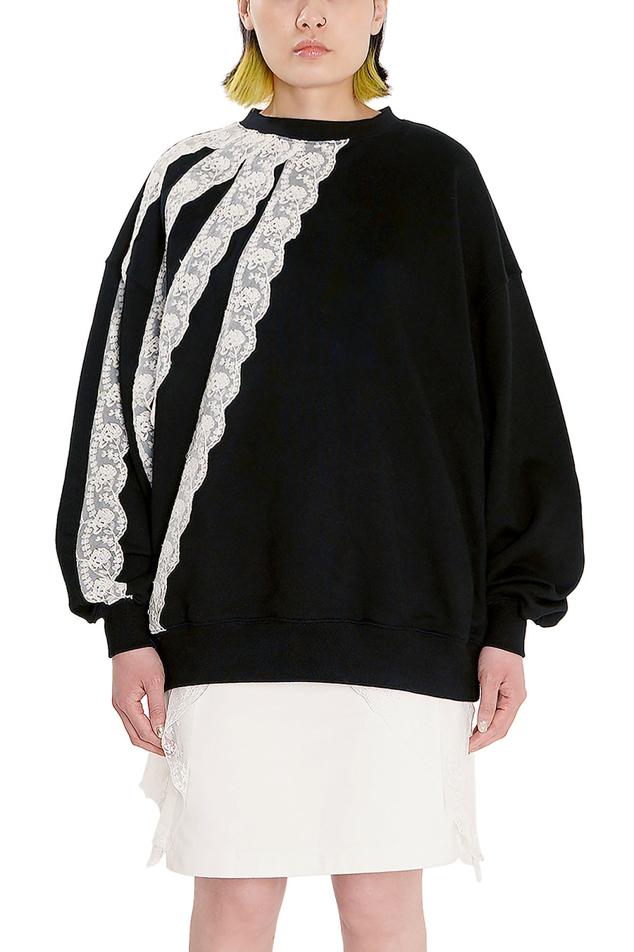 Black Lace Trimmed Sweatshirt