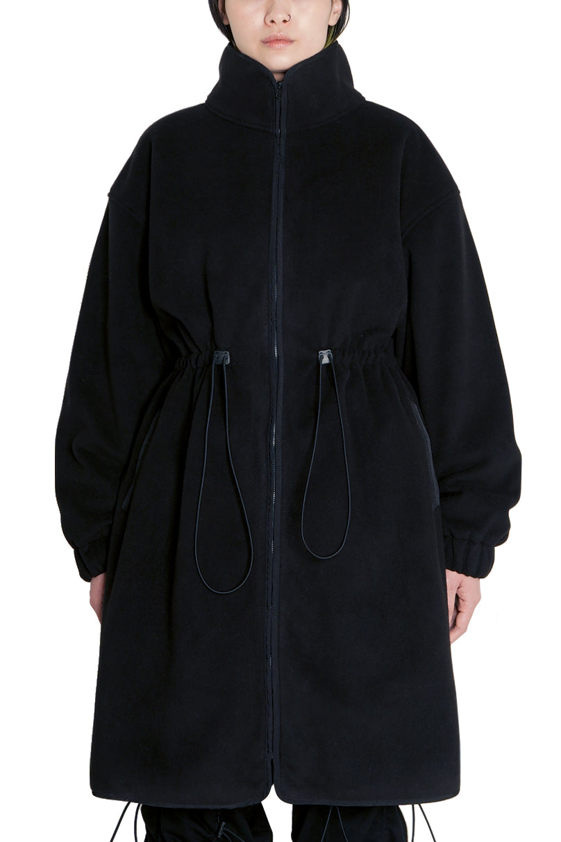 Black Fleece Heart Logo Midi Zip Up Coat