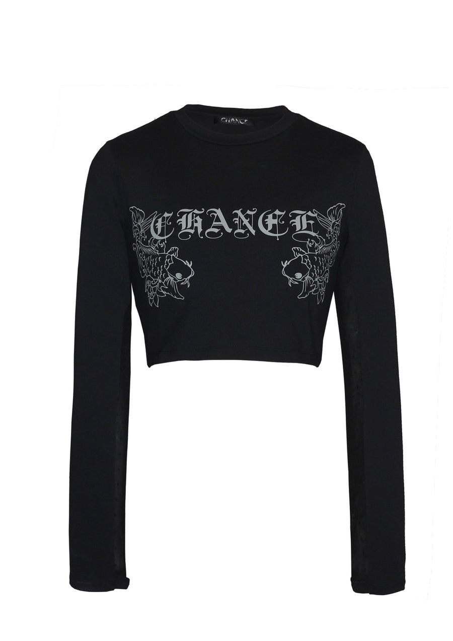 Black Yue Long Sleeve Cropped Top