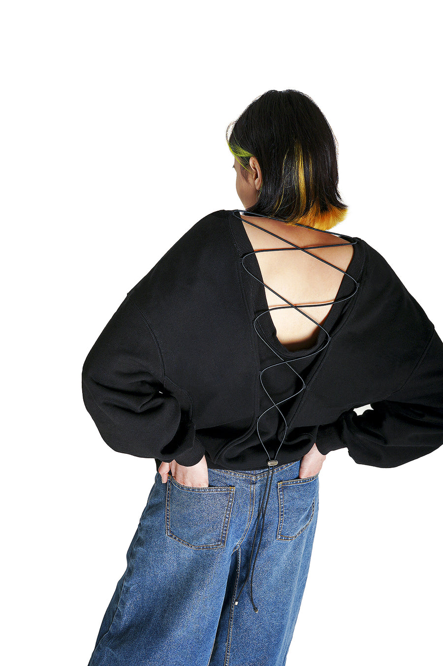Black Back Lace Up Sweatshirt