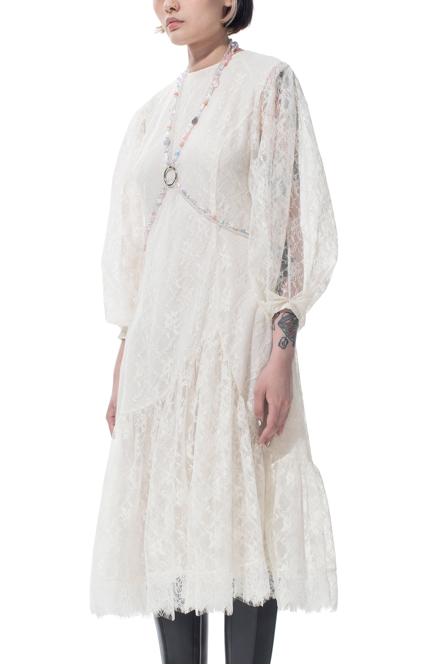 White Puff Sleeve lace dress
